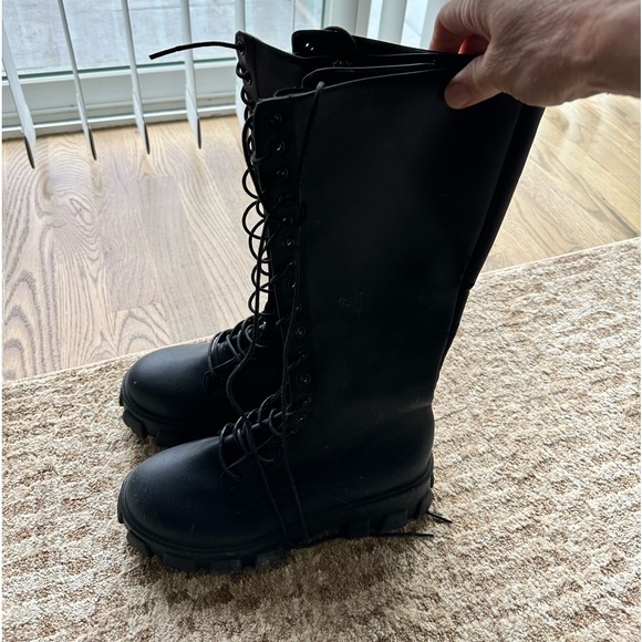 Lace-up Black Boots, Size 8 - Picture 2 of 3